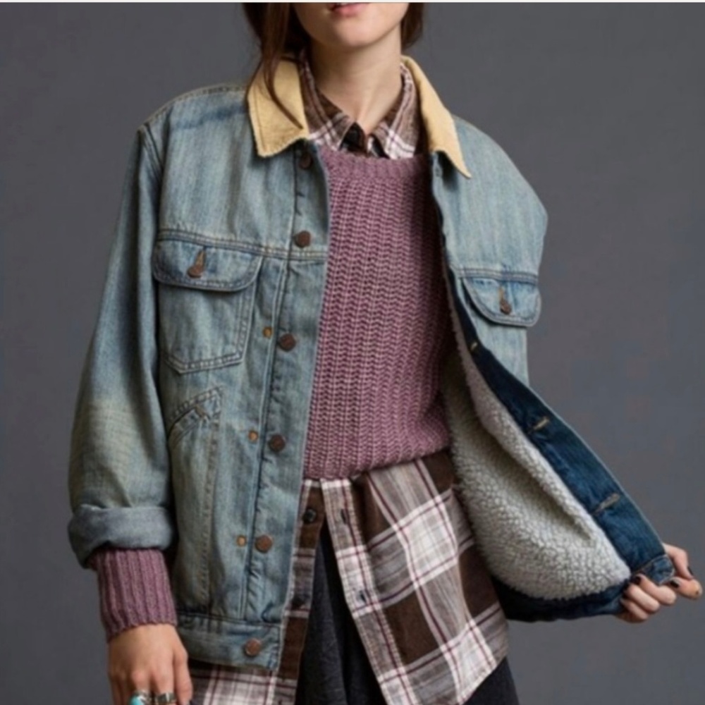 UO Blue Sherpa Lined Trucker Jacket